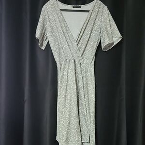 Soft Elegant Light Green Gray Wrap Dress Small Womens